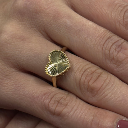 14K Yellow gold diamond cut heart ring-227420