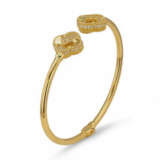 14K Yellow gold diamond cut clover bangle-227446