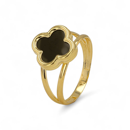 14K Yellow gold onyx clover ring-227412