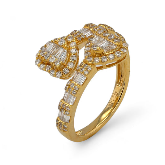 14K Yellow gold natural diamonds twist hearts ring-RG5954Y
