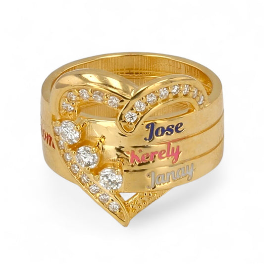 14K Yellow gold family tree heart ring full name custom-630931