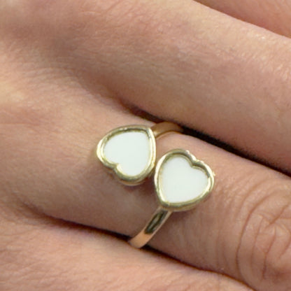 14K Yellow gold two hear mother pearl ring-227415