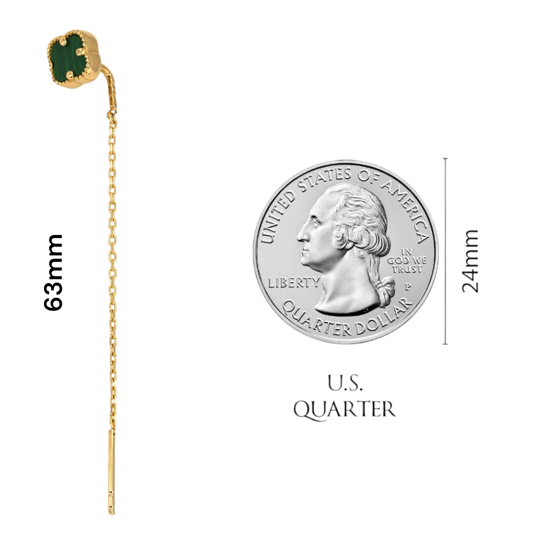 14K Yellow gold malachite clover dangling earrings-227453