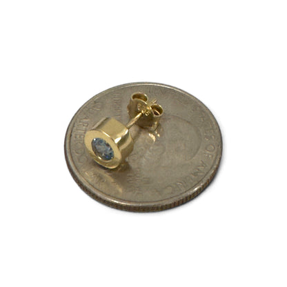 14K Yellow gold aqua bezel studs earrings-227401