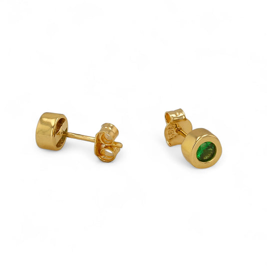 14K Yellow gold green bezel studs earrings-227400