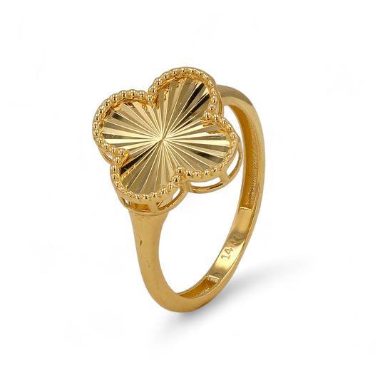 14K Yellow gold diamond cut clover ring-227426
