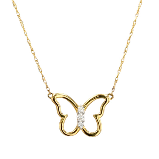 10K yellow gold natural diamonds butterfly pendant choker style-11707