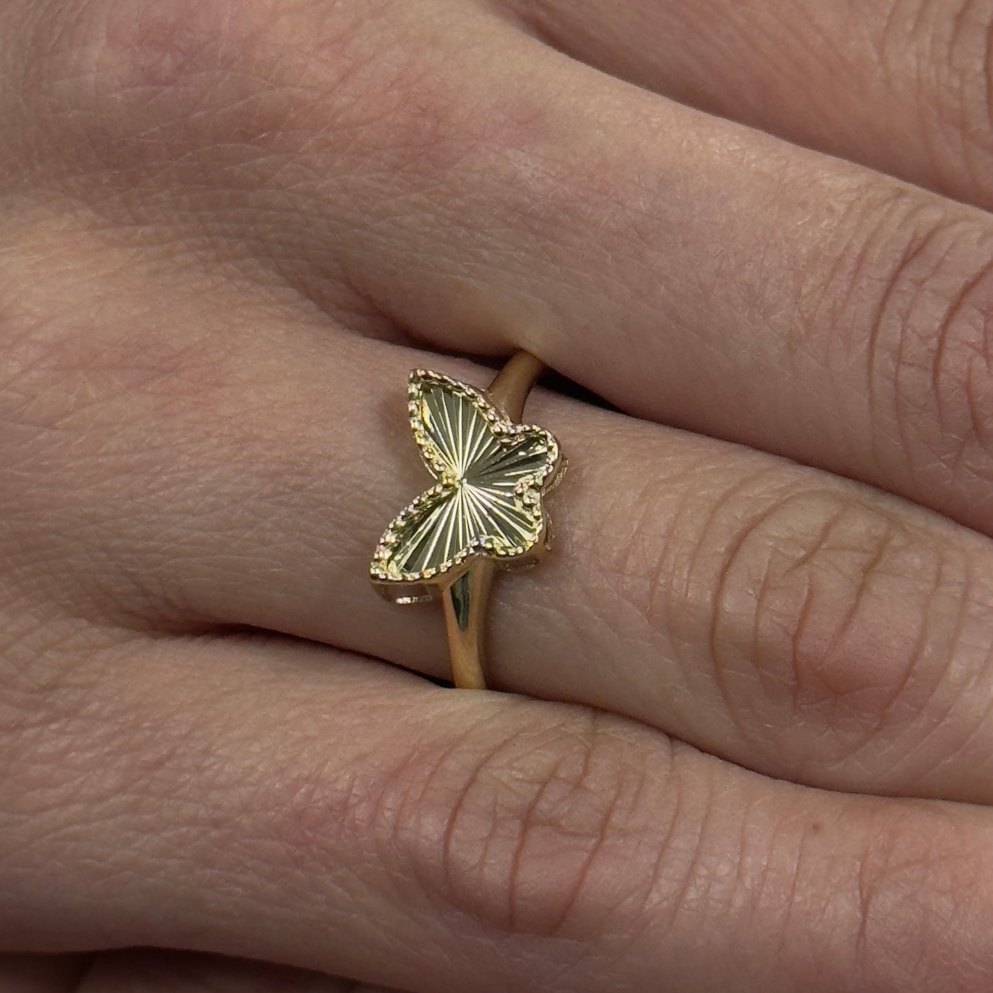14K Yellow gold diamond cut butterfly ring-227425