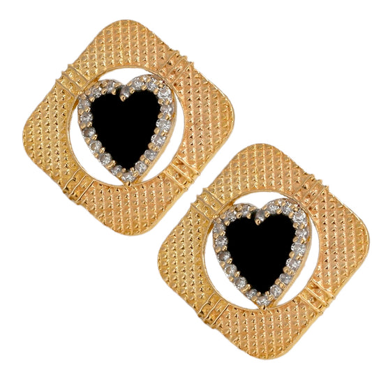 14K Yellow gold diamonds hearts earrings-1048263