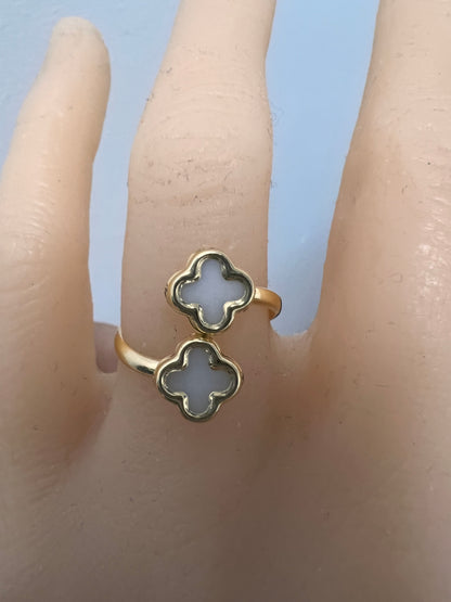 14K Yellow gold two clover mother pearl ring-227410