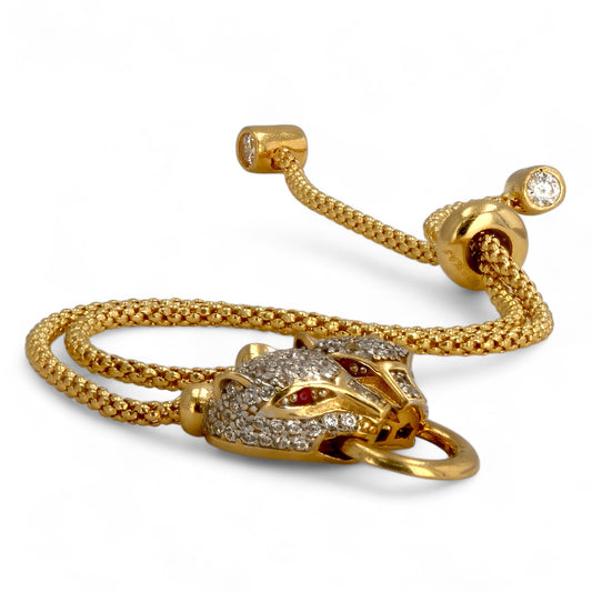 14K Yellow gold ruby eyes adjustable panther bracelet-638390
