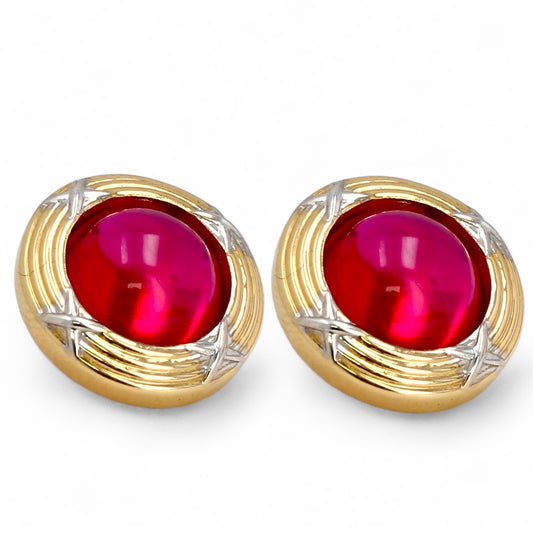 14K Yellow gold ruby cabochon fancy earrings-6272828