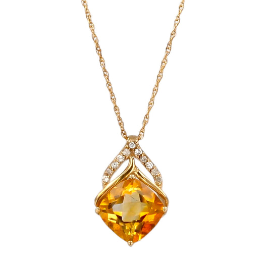 10K yellow citrine and diamonds drop tear pendant choker style-18599