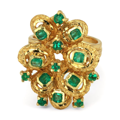 18K Yellow solid Gold Bonsai Emerald Ring - 22499