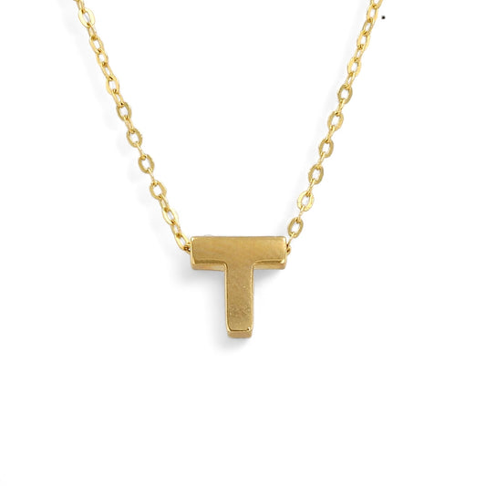10K Yellow Gold Letter T Charm with chain