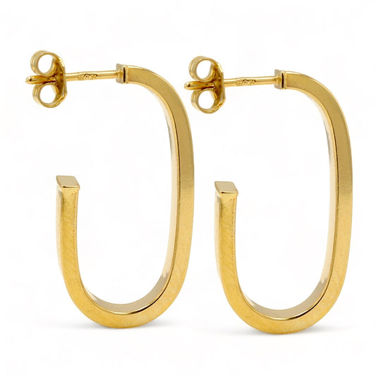 10K yellow gold Greek style oval hoops Italian handcrafted-227040