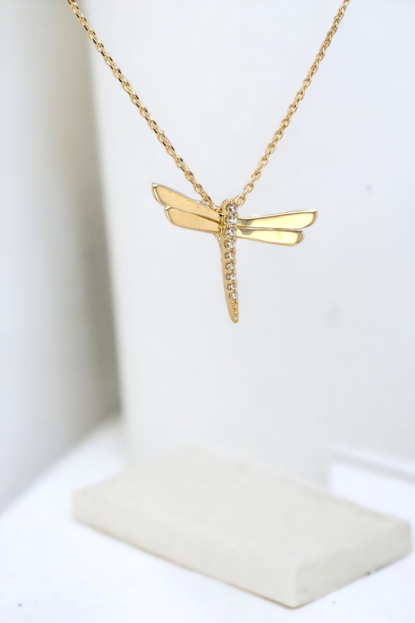 14K Yellow gold dragonfly necklace-226114