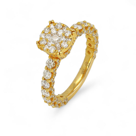14K Yellow Gold Round Cluster Diamond Ring-RG5517Y