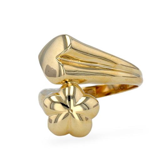 14K Yellow gold combination clover and heart ring-v234