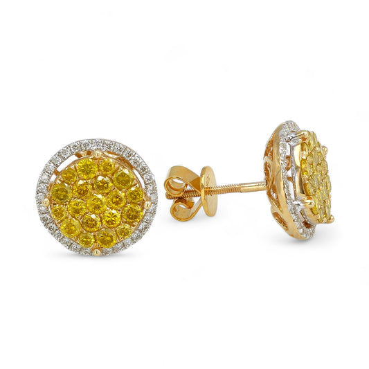 10K Yellow Gold and Yellow Diamond Luna Cluster Studs With White Halo-YD1150Y