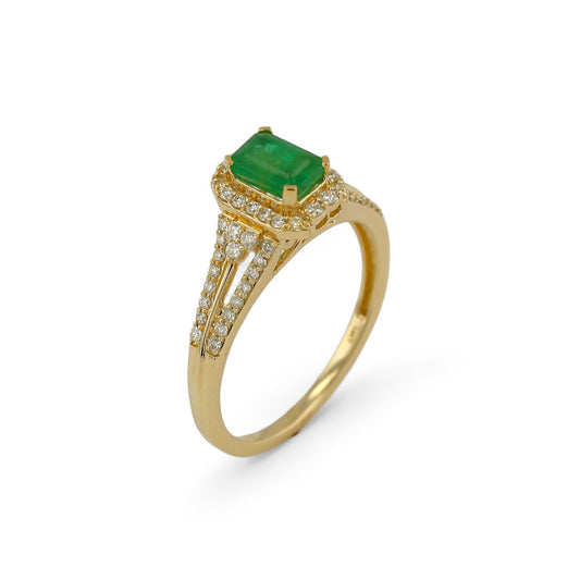 14K Yellow solitaire Gold Diamond Emerald Promise Ring-EM0084Y