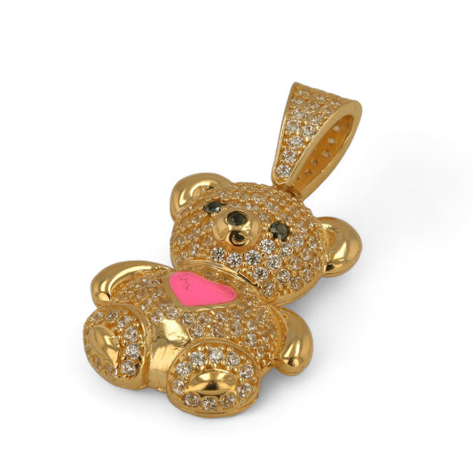 14K Yellow gold teddy bear pink pendant-227404