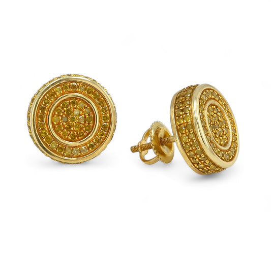 10K Yellow Gold and Yellow Diamond Flat Button Studs-YD0874Y