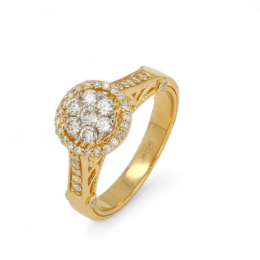14K Yellow Gold Diamond V-Prong Cluster Ring-CL2171