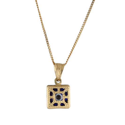 10k Yellow gold solid baby miami cuban link chain blue eye pendant -4373204