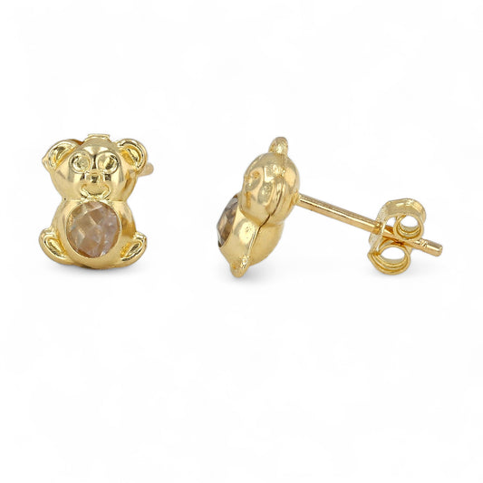 14K Yellow Gold Litle Bear Studs with CZ-227631