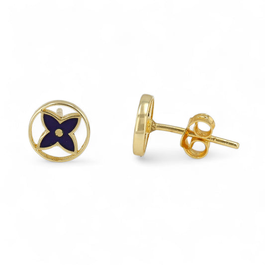 14K Yellow Gold Blue Enamel Studs Clover-227637