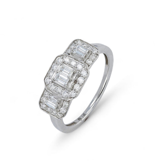 14K White Gold Baguette Diamond 3 Stone Ring-RG4753W