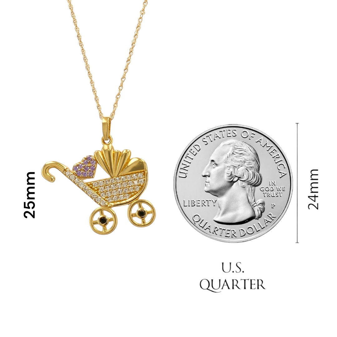 Set yellow 14k singapore chain  Baby Trolley Pendant with CZ - 223924