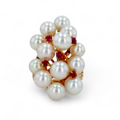 18K yellow gold bouquet natural pearl accents ruby’s ring-33917