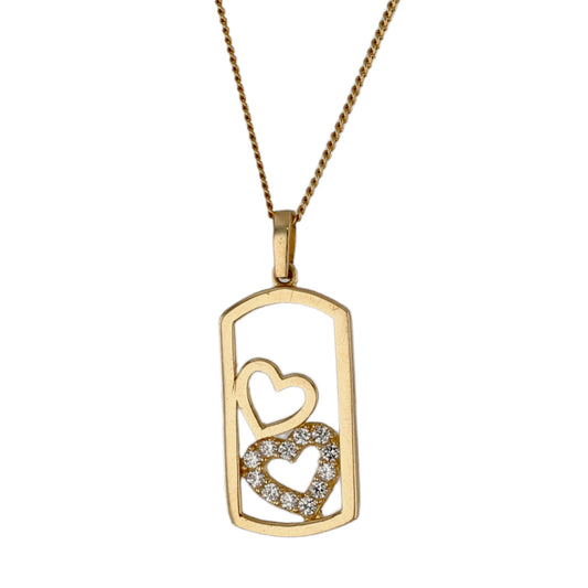 10k Yellow gold solid baby miami cuban link two heart chain pendant -4373207