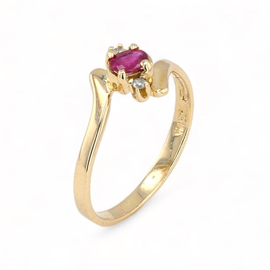 14K Yellow gold bypass ruby and diamonds solitary ring-28410