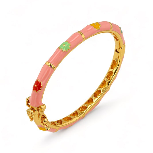 Baby mix pink clover enamel bangle 18k gold bounding handcrafted Italy-72839