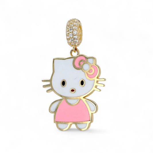 14K Yellow gold cat kitty pendant-8804