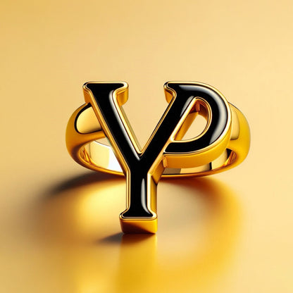 Enamel gold rings letter-52839