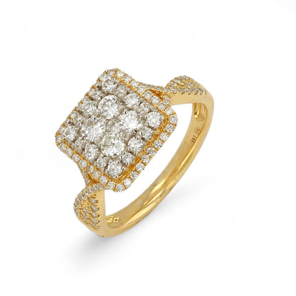 14K Yellow Gold Square Diamond Cluster Ring-CL0049Y