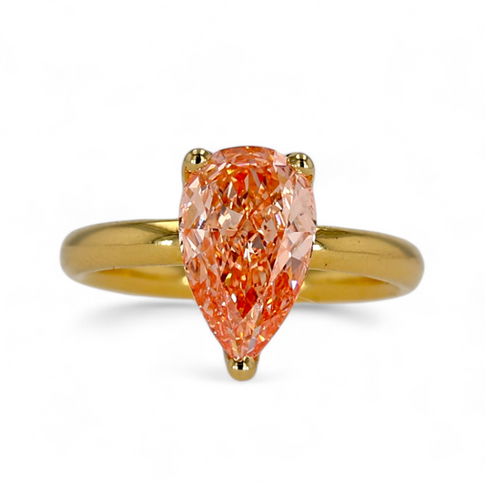 18k yellow gold Pink Diamond pear solitaire ring -00299385