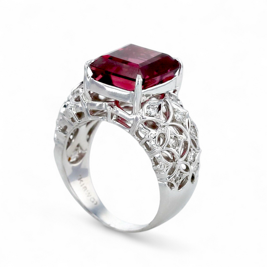 18k White gold pink tourmaline diamonds solitaire-36459