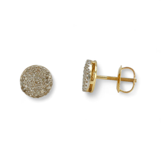 14K Yellow Gold Flat Studs Disk With CZ-227606