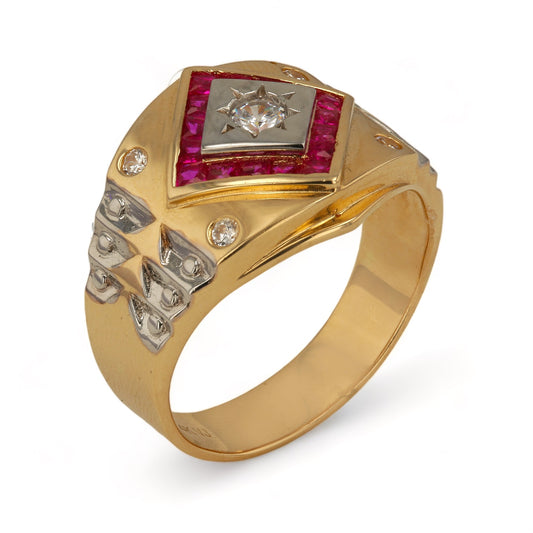 14K Yellow Gold Two Tones Square Ring with CZ - 226480