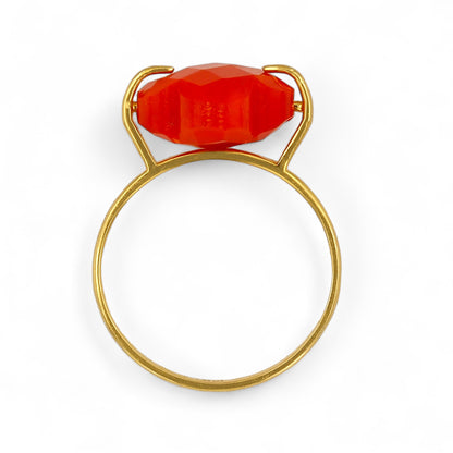 14K Yellow gold red faceted clover ring-639939
