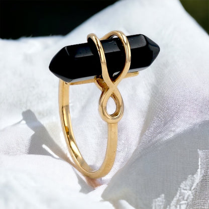 Yellow 10k gold deco onyx ring -227760