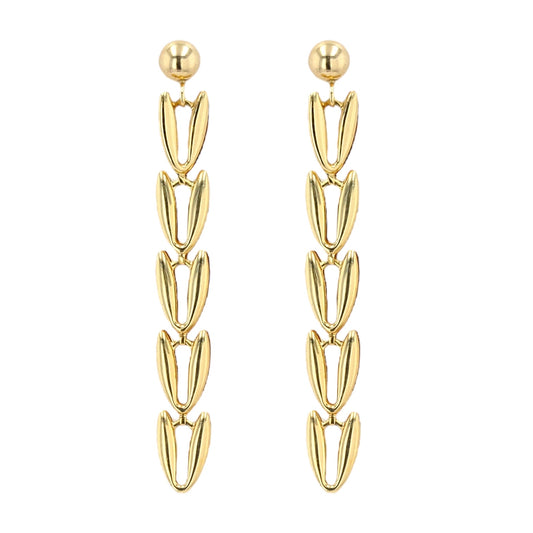 10K Yellow gold V dangling studs earrings-10825