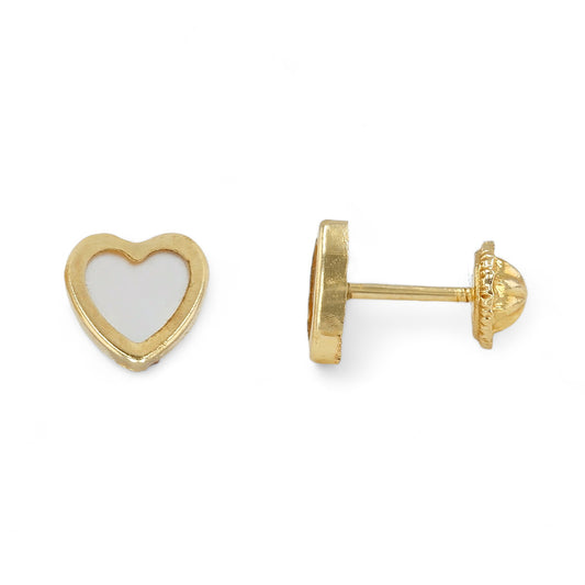 14K Yellow Gold Pearl Heart Studs-227623