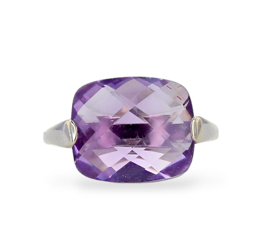 White 14k gold faceted amethyst ring