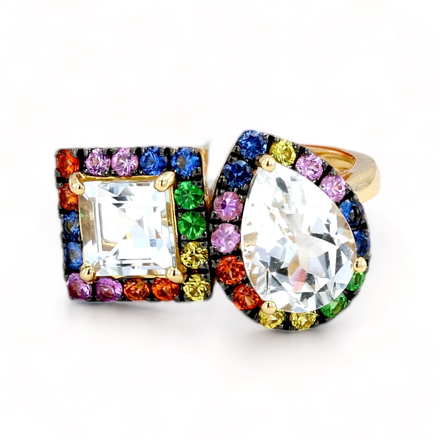 14K Yellow gold bypass EFFY rainbow multi color sapphire ring-31871